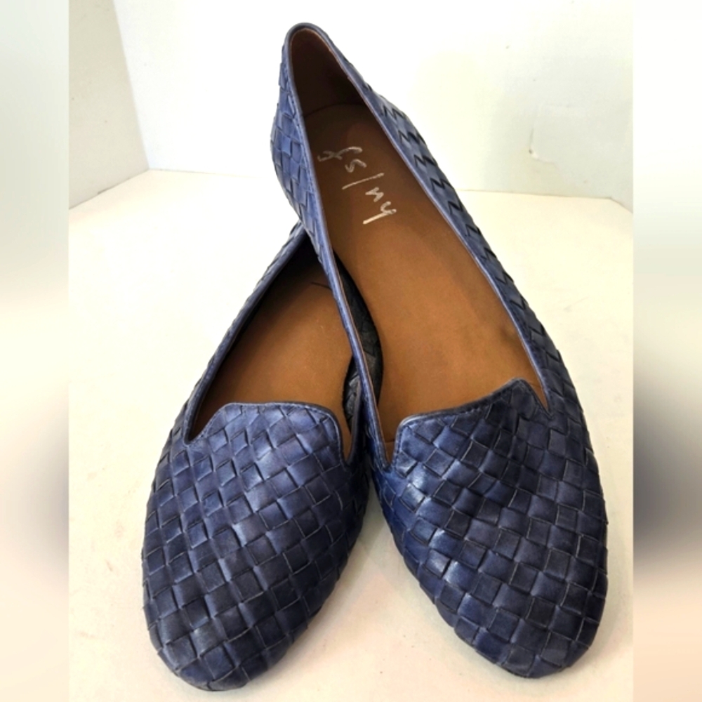 French Sole Navy Woven Flats Loafers